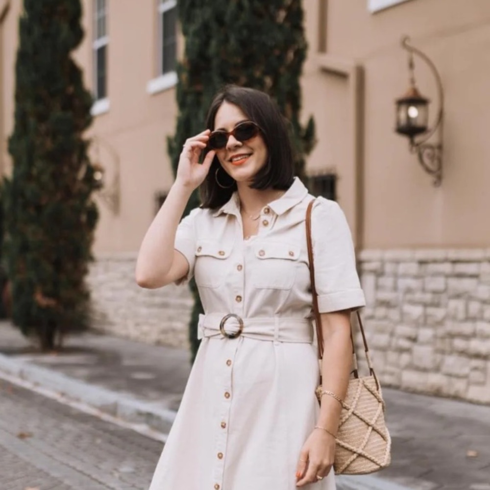 Sezane Cream Midi Dress with Belt - Picture 7 of 16